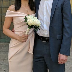 ASOS DESIGN Bardot Fold Wrap Front Midi Pencil Dress